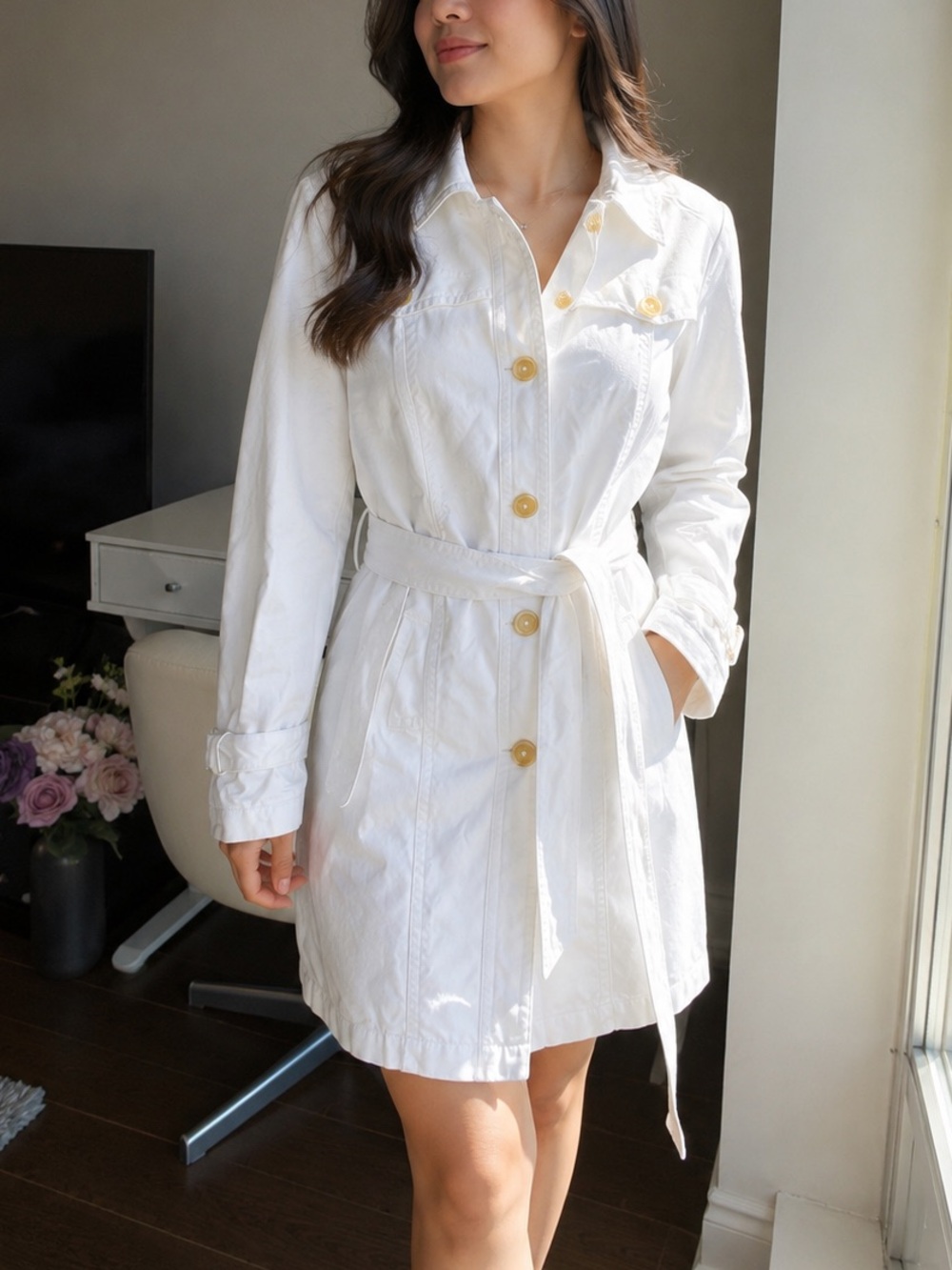 Banana Republic White Button-Front Shirt Dress
